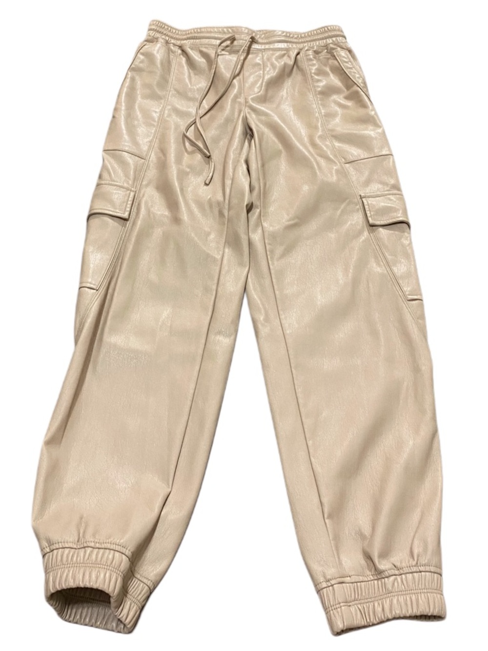 Melissa Nepton Khaki Tan Faux Leather Cargo Jogger Pants Milena Small